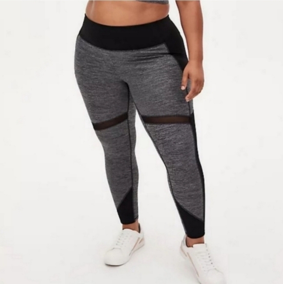 Torrid Active Black & Gray Color Block Space Dye High Rise Mesh Tight Leggings - Picture 1 of 12